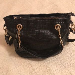 Genuine leather animal print black crossbody bag